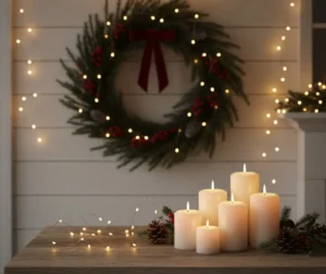 Christmas 2025 holiday mood with warm lights and decorations